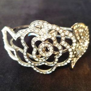 Vintage Rhinestone Rose Cuff Bracelet